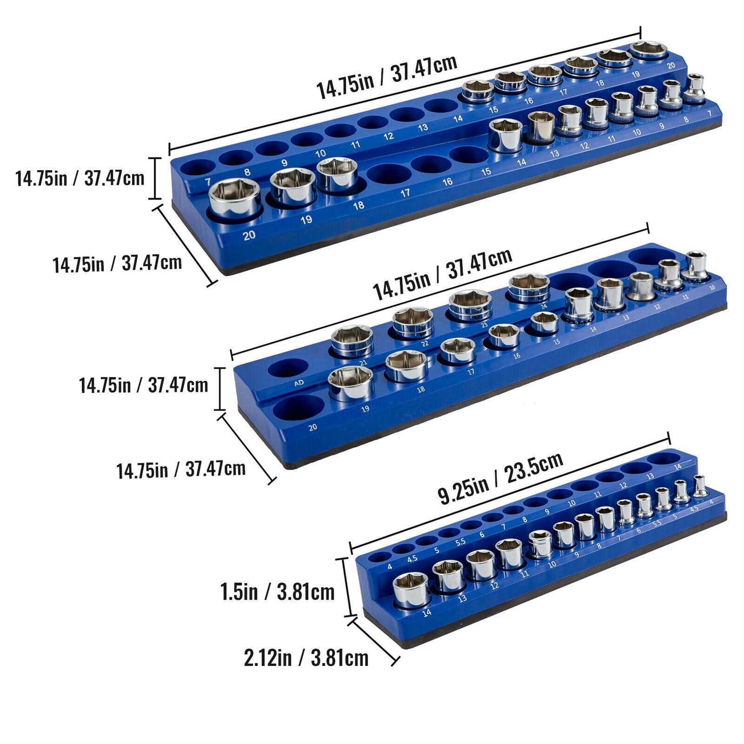 VEVOR 3-Pack Metric Magnetic Socket Organizers 1/2-inch 3/8-inch 1/4-inch Drive Socket Holders Hold Sockets - Image 3