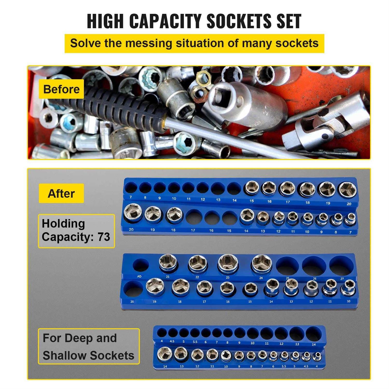 VEVOR 3-Pack Metric Magnetic Socket Organizers 1/2-inch 3/8-inch 1/4-inch Drive Socket Holders Hold Sockets - Image 5