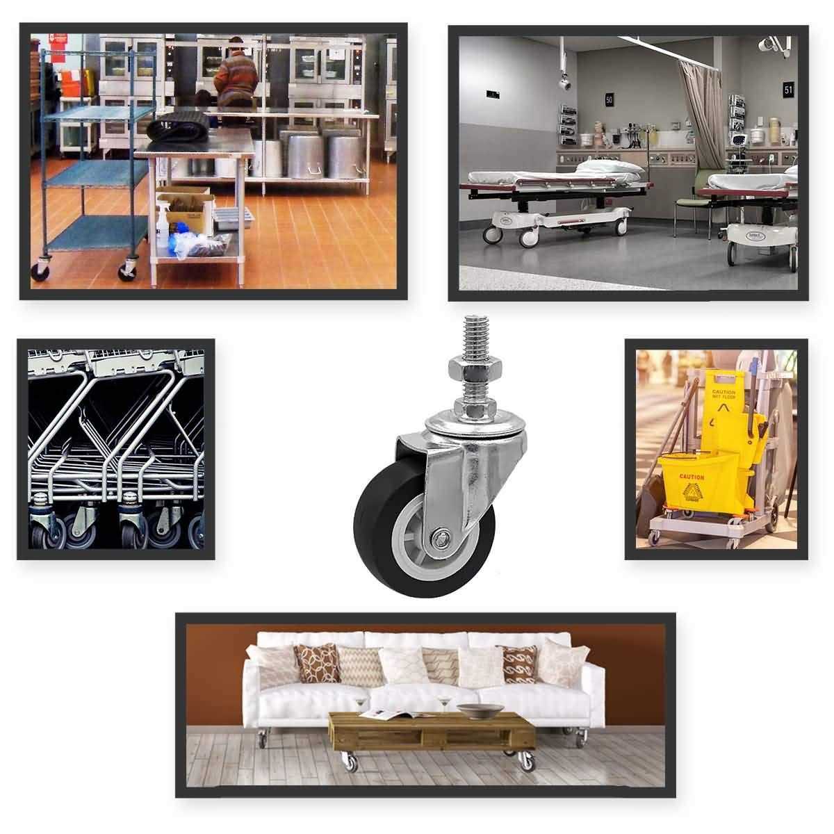 Factorduty 2 inch Caster Wheel 3/8-1.2 Threaded Stem Mount Caster Wheel Polyurethane Wheels Premium Non Marking No Noise 65LB Per Wheel - Image 3