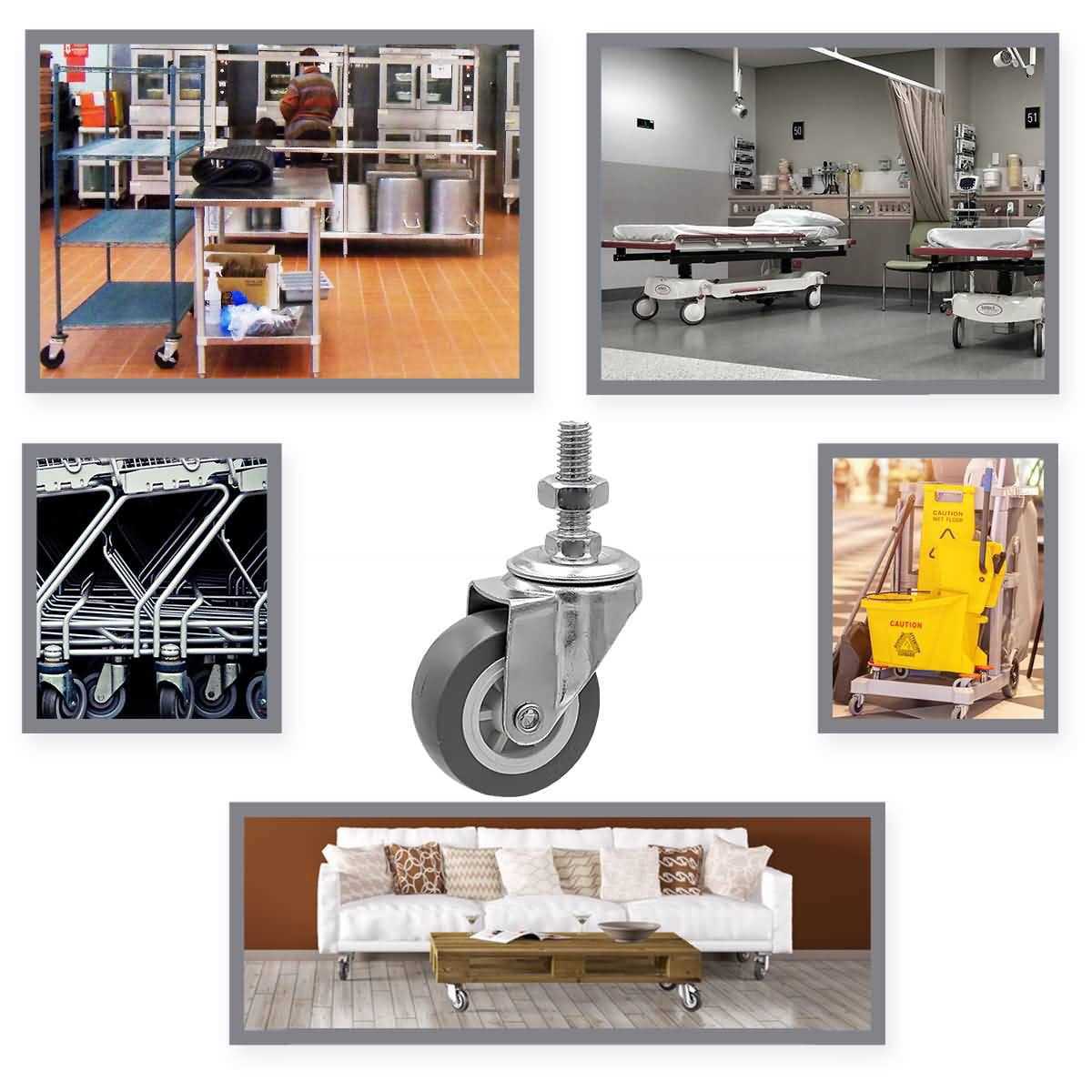 Factorduty 2 inch Caster Wheel 3/8-1.2 Threaded Stem Mount Caster Wheel Polyurethane Wheels Premium Non Marking No Noise 65LB Per Wheel - Image 4
