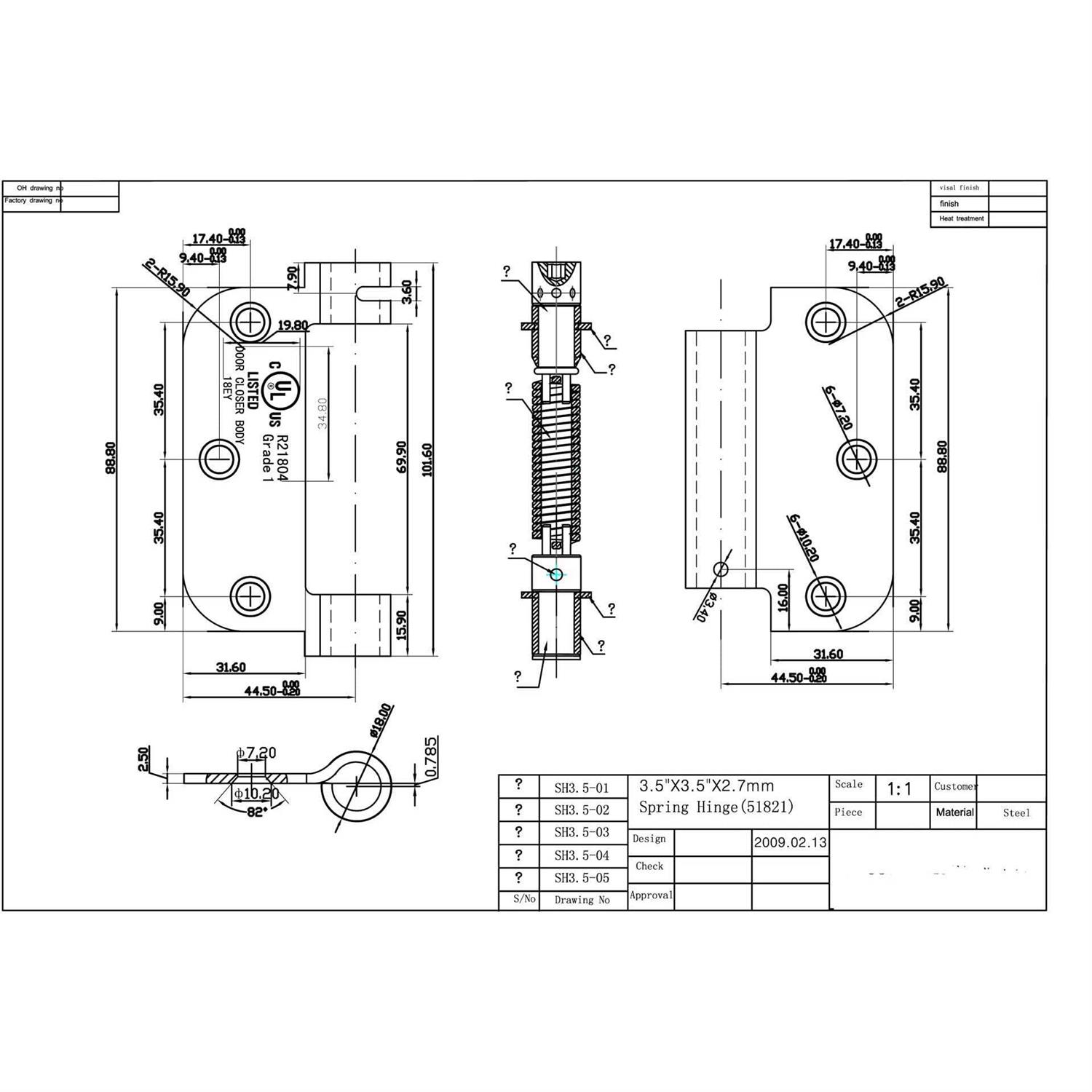 Richelieu 51821-R 3-1/2 inch x 3-1/2 inch Spring 5/8 inch Radius Corner Mortise Brushed Nickel - Image 3