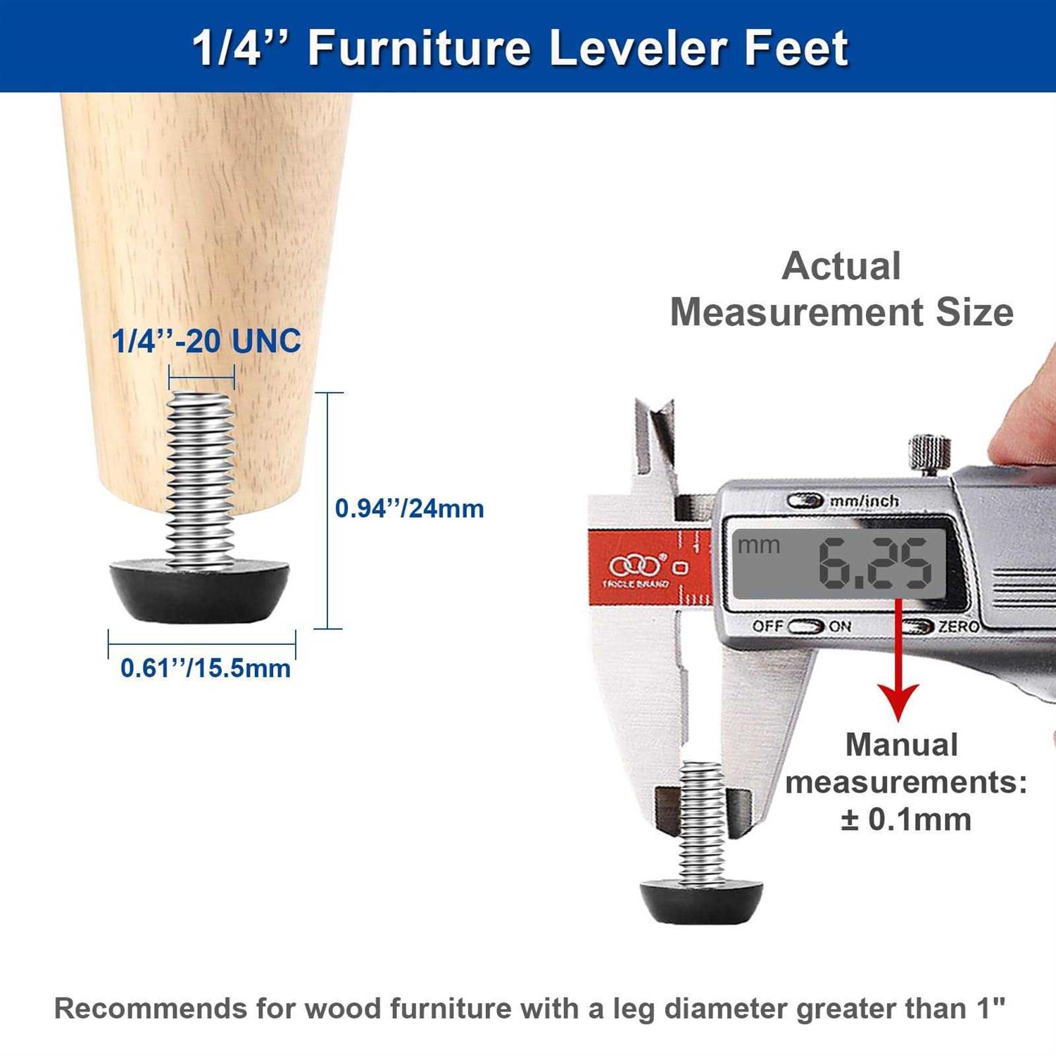 1/4-20‘‘UNC Thread Adjustable Furniture Levelers Table Feet Screw in Threaded - Image 4