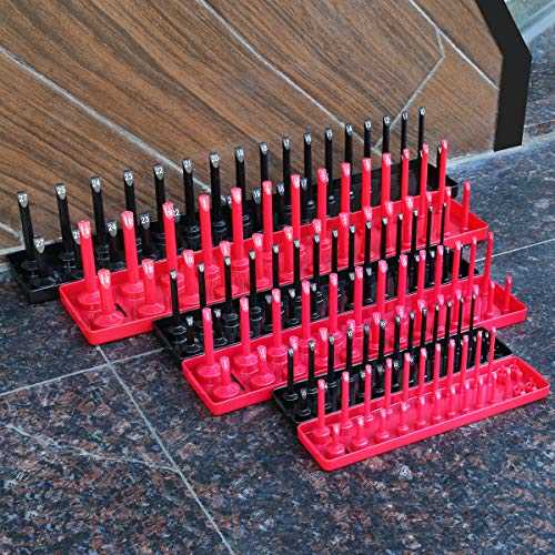 Aiuitio 6PCS Socket Organizer Tray Set, Red SAE & Black Metric Socket Storage Trays, 1/4-Inch, 3/8-Inch & 1/2-Inch Drive Deep and Shadow Socket - Image 5