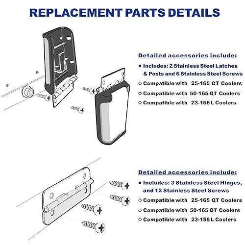 Cooler Stainless Steel Hinge & Latch Set, for Igloo Cooler Replacement Parts, Ice Chest Hinges, Latch Posts, and Screws - Image 4