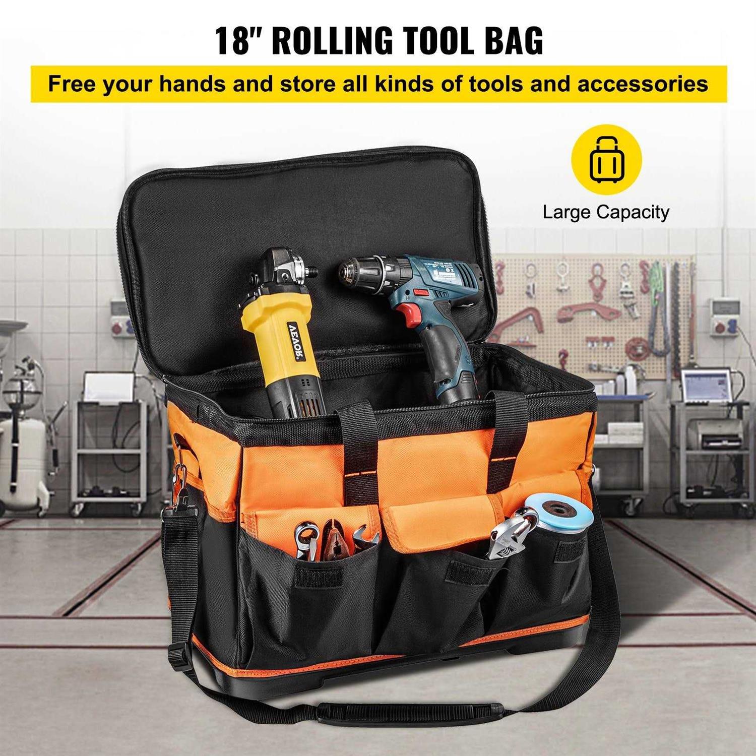 VEVOR Rolling Tool Bag 18in Tool Bag with Wheels 17 Pockets Roller Tool Bag GJBGLGJ183LEDOXT1V0 - Image 4