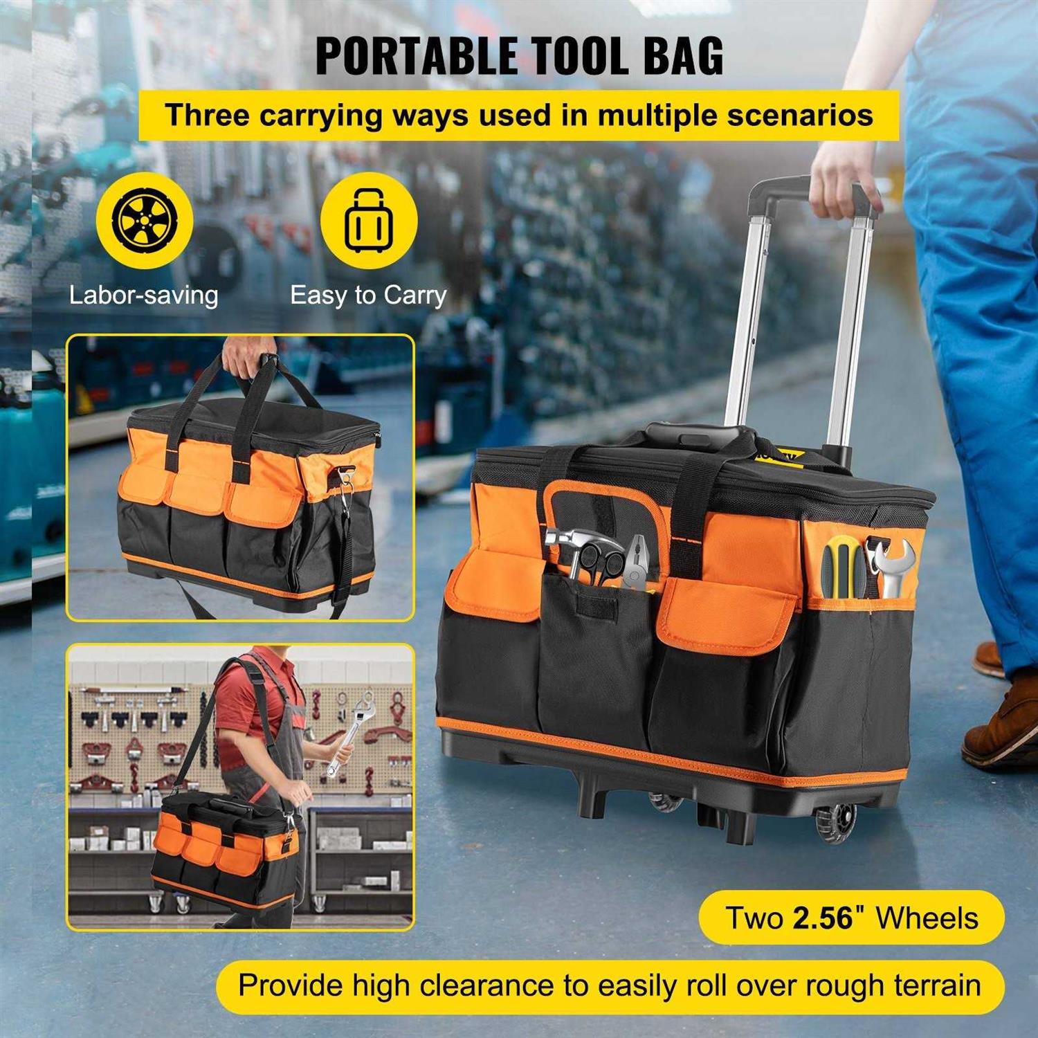 VEVOR Rolling Tool Bag 18in Tool Bag with Wheels 17 Pockets Roller Tool Bag GJBGLGJ183LEDOXT1V0 - Image 5