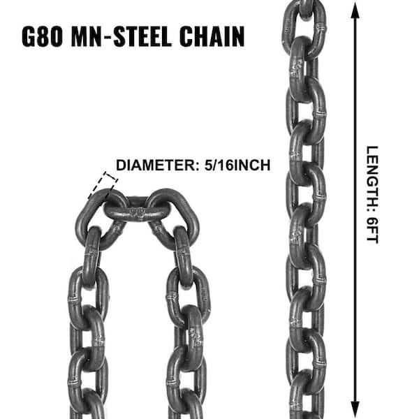 VEVOR 5 ft. x 5/16 in. Double Leg Chain Sling G80 Hoist Chain with Grab Hooks 6600 lbs. Load for Factory Mining Ports Building - Image 4
