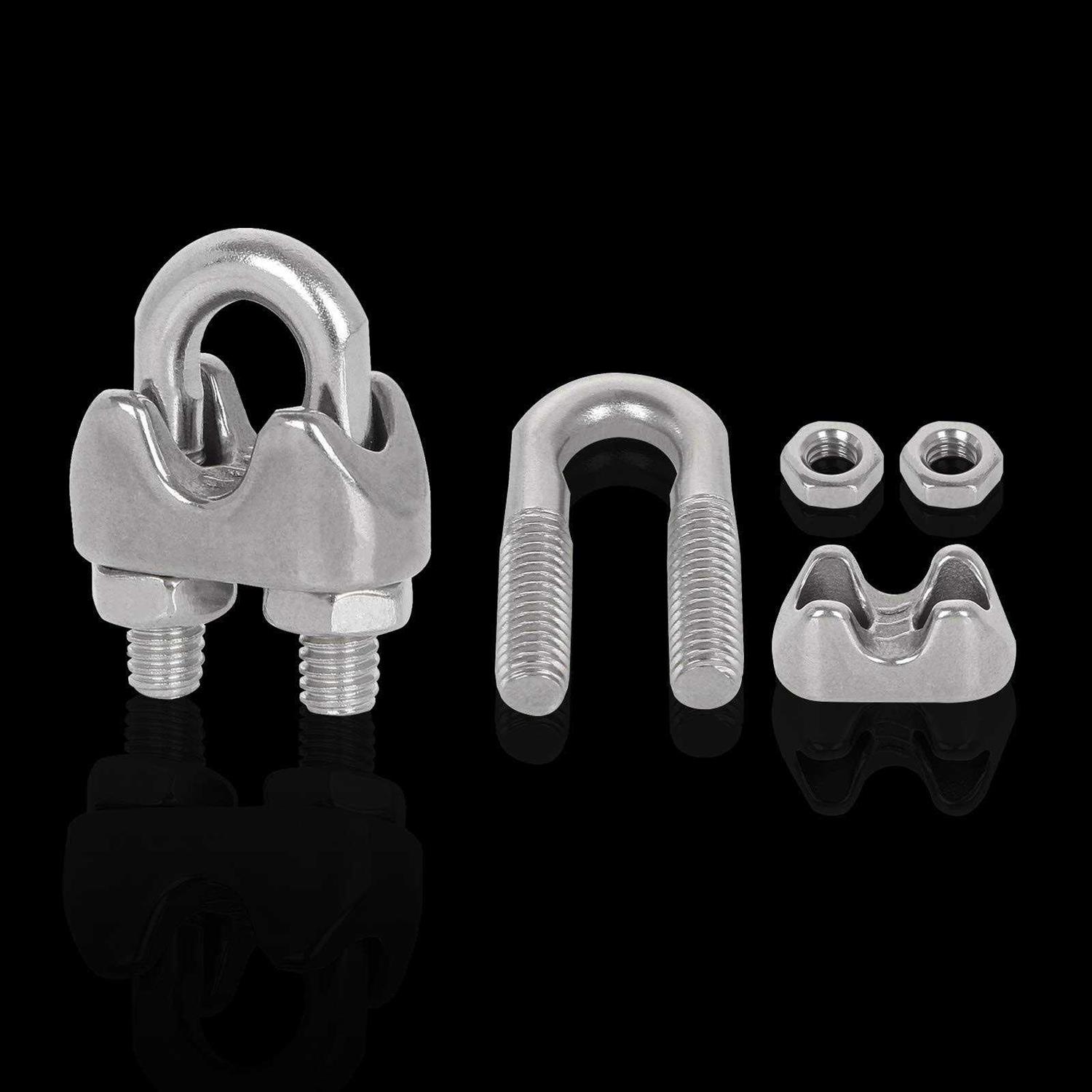 FengWu 40 PCS 1/4 Stainless Steel Wire Rope Cable Clip Clamp M6 Wire Rope Clamp Wire Rope Cable Clip Clamp U Bolt Saddle Fastener - Image 4