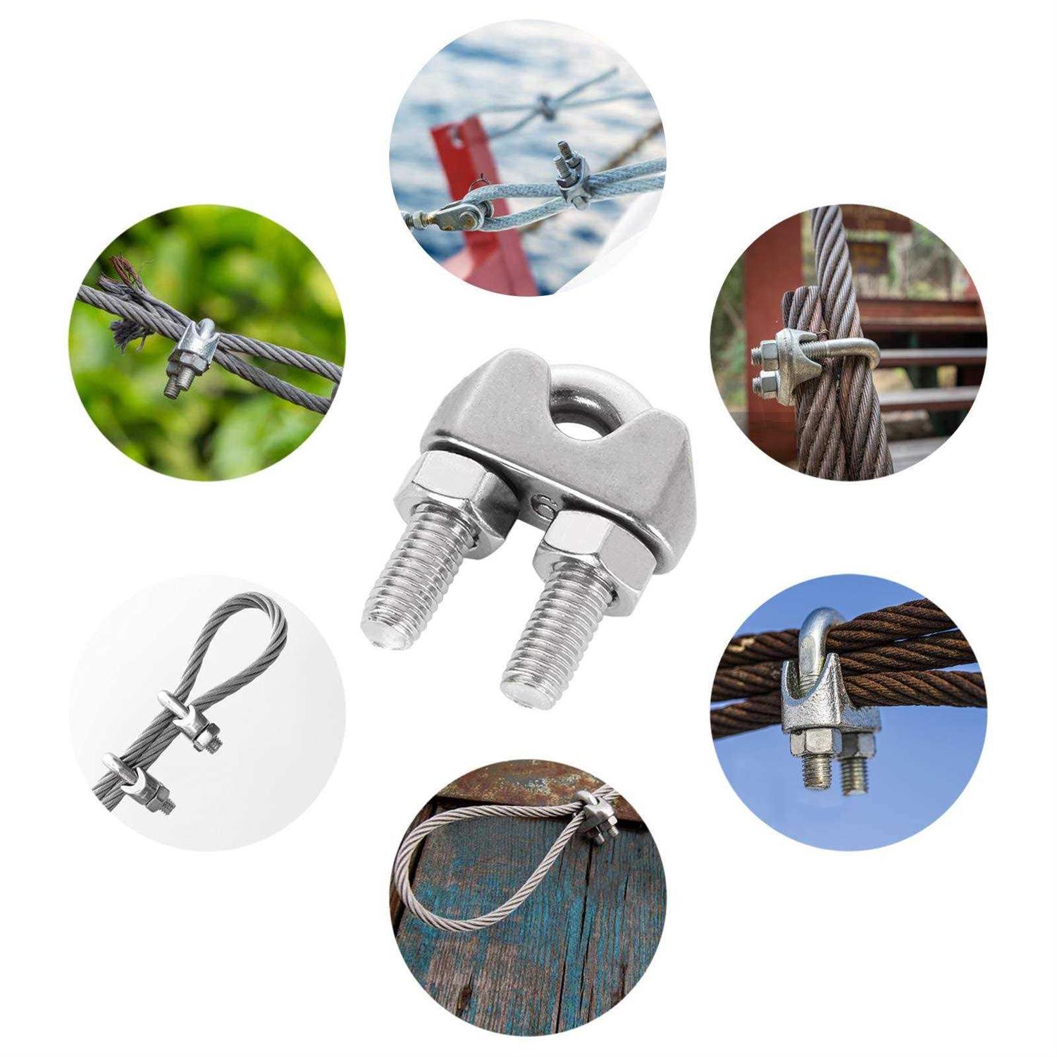 FengWu 40 PCS 1/4 Stainless Steel Wire Rope Cable Clip Clamp M6 Wire Rope Clamp Wire Rope Cable Clip Clamp U Bolt Saddle Fastener - Image 5