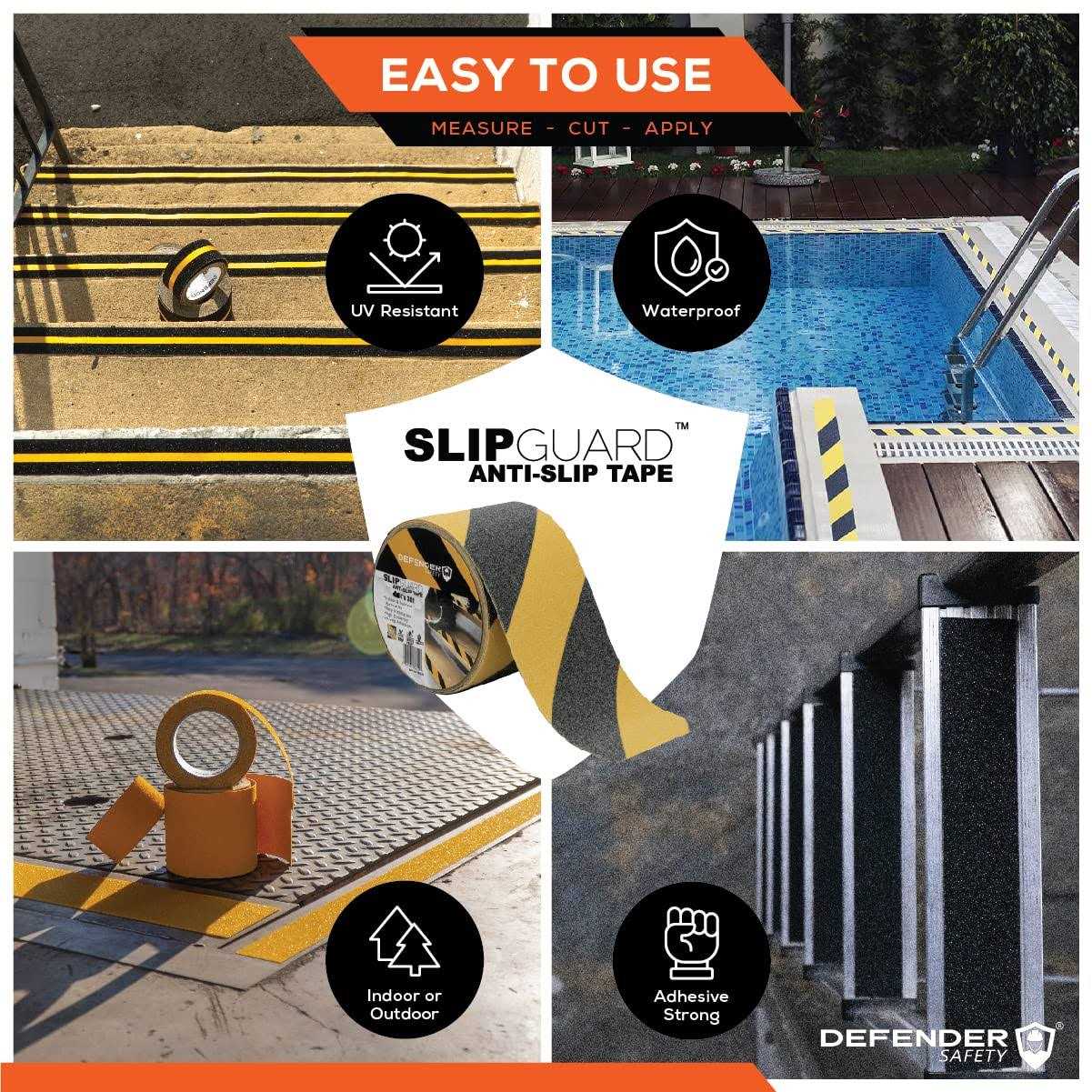 Defender Safety SLIPGUARD Anti-Slip Floor Tape. 60 Grit. Black Yellow - Image 3