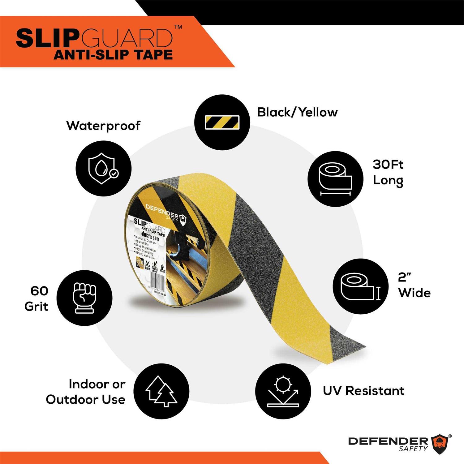 Defender Safety SLIPGUARD Anti-Slip Floor Tape. 60 Grit. Black Yellow - Image 5