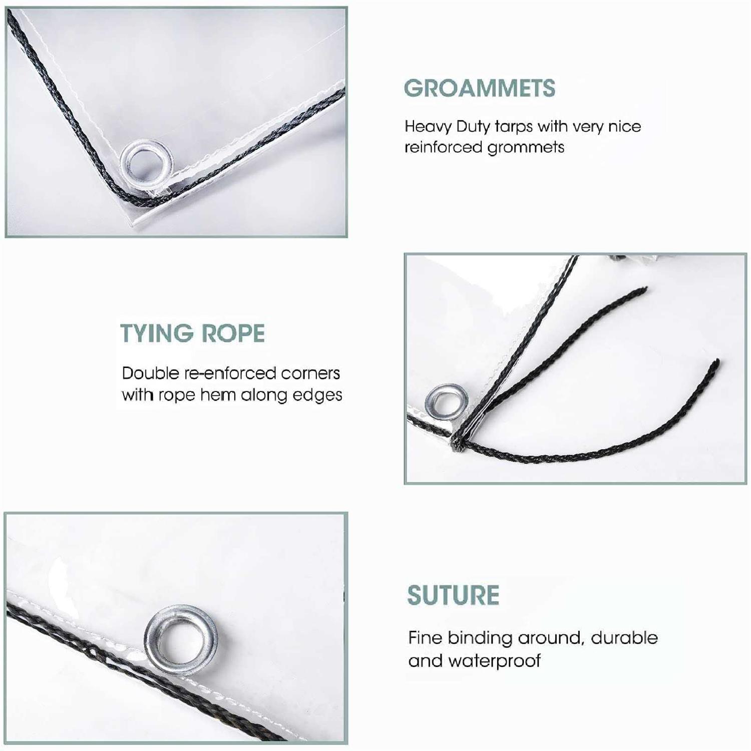 TEENKON 3 x 10 ft clear Waterproof Tarp, PVc 118 Mil Tarpaulin with grommets and cable Tie - Image 4