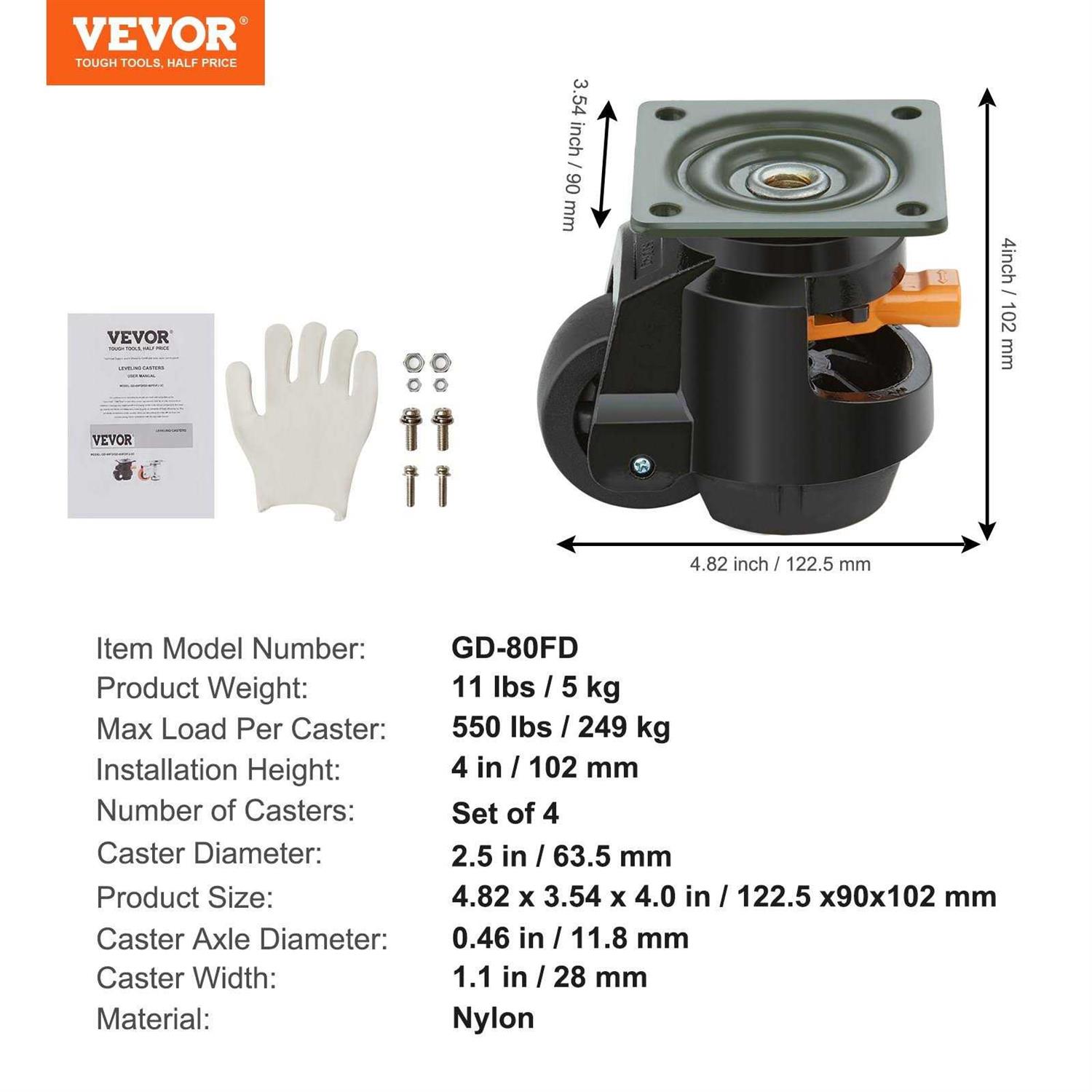 VEVOR Leveling Casters Set of 4 2200 lbs Total Load Capacity - Image 5