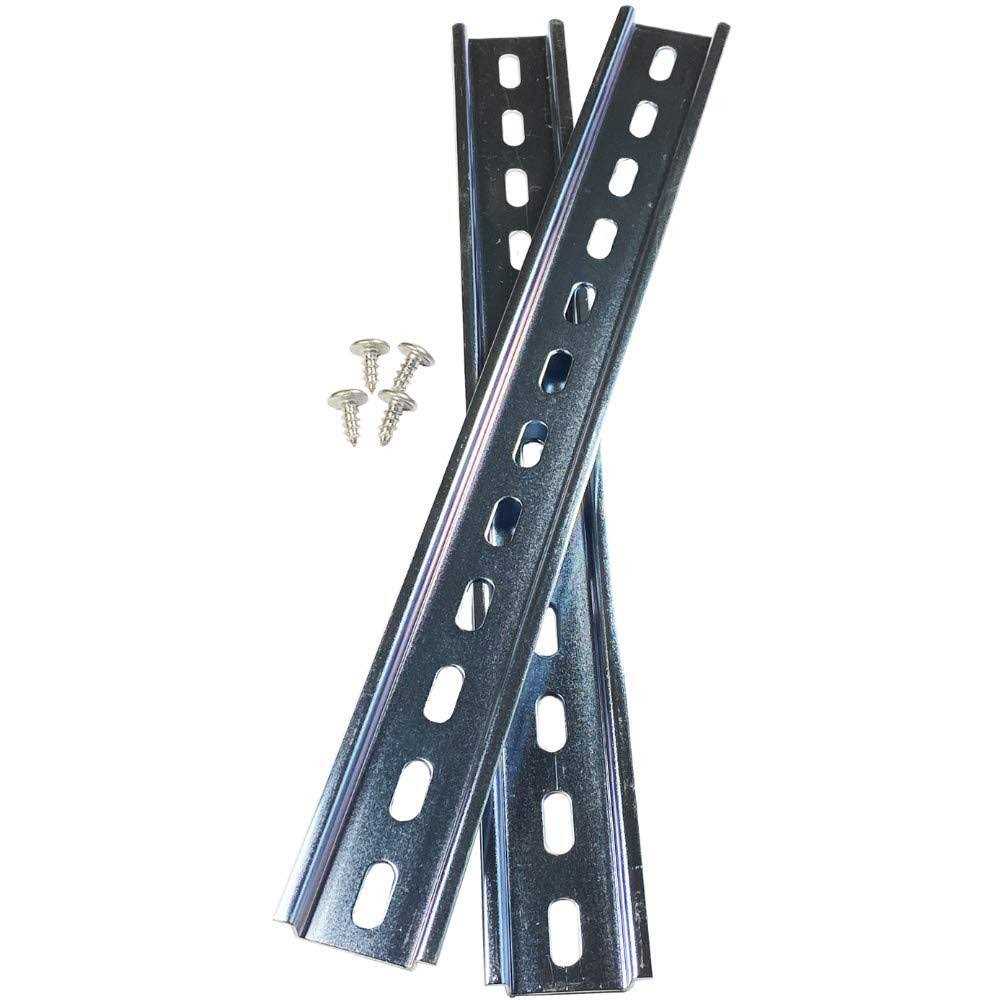 International Connector ICI 2 Pieces DIN Rail Slotted Steel Zinc Plated RoHS 12 with 4 Stainless Steel Screws 12 Inches Long 35mm Wide 7.5mm High