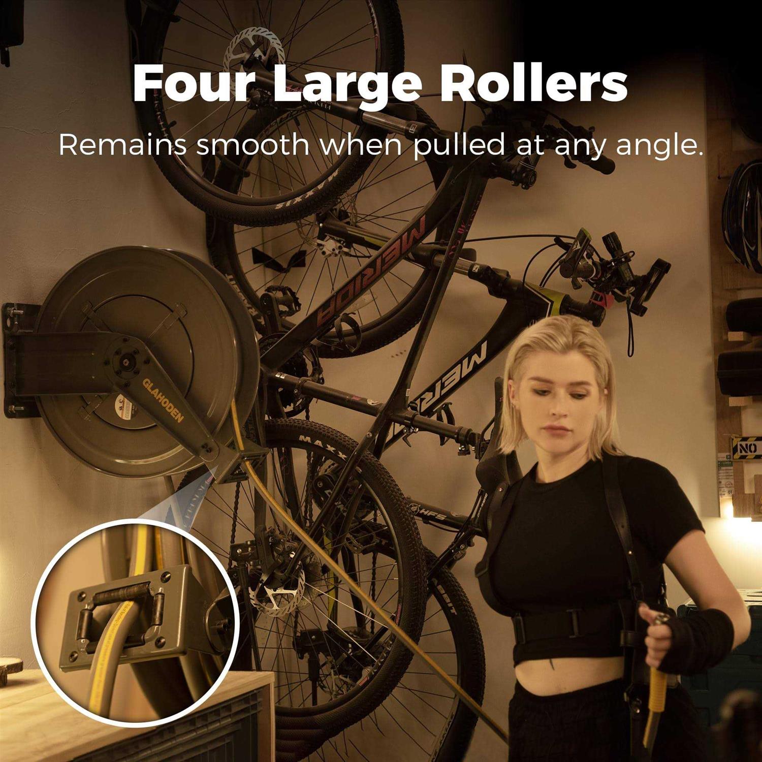 GLAHODEN Double Arm Air Hose Reel Retractable Hybrid Hose Heavy Duty Steel Professional Air Compressor Hose Reel with 5 ft Lead - Image 3