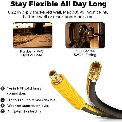 GLAHODEN Double Arm Air Hose Reel Retractable Hybrid Hose Heavy Duty Steel Professional Air Compressor Hose Reel with 5 ft Lead - Image 4