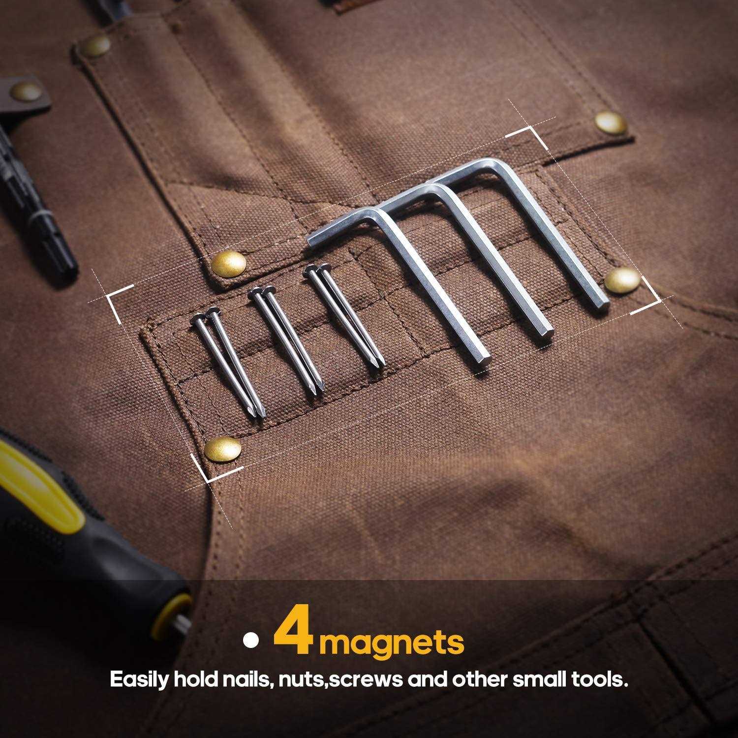 TIPKITS Woodworking Apron with 9 Tool Pockets Work Aprons 20 oz Waxed Canvas with Magnetic Holders - Image 3