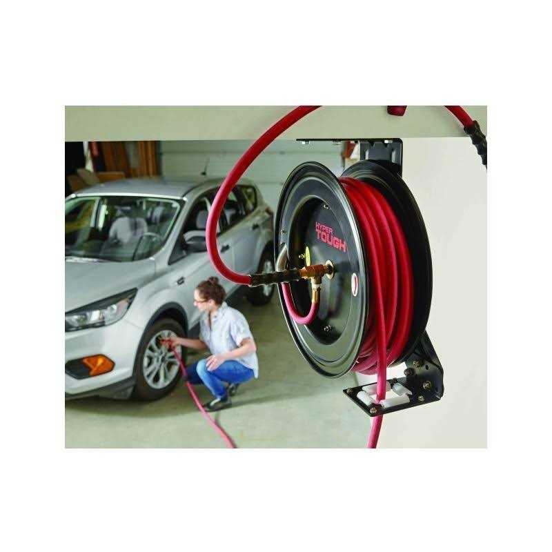 Hyper Tough Heavy Duty Steel Hose Reel with 3/8in x 50ft Rubber Air Hose - Image 3