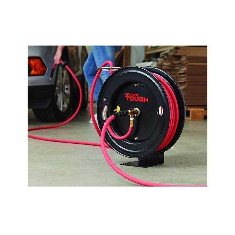Hyper Tough Heavy Duty Steel Hose Reel with 3/8in x 50ft Rubber Air Hose - Image 5