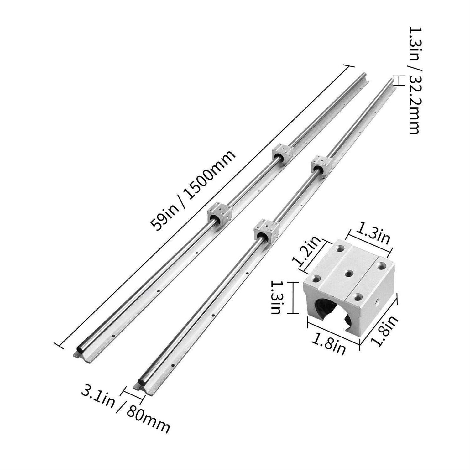 VEVOR Linear Guide Rail Set SBR16 1500mm 2 PCS 59 in/1500 mm SBR16 Guide Rails and 4 PCS SBR16UU Slide Blocks Linear Rails and Bearings Kit - Image 5