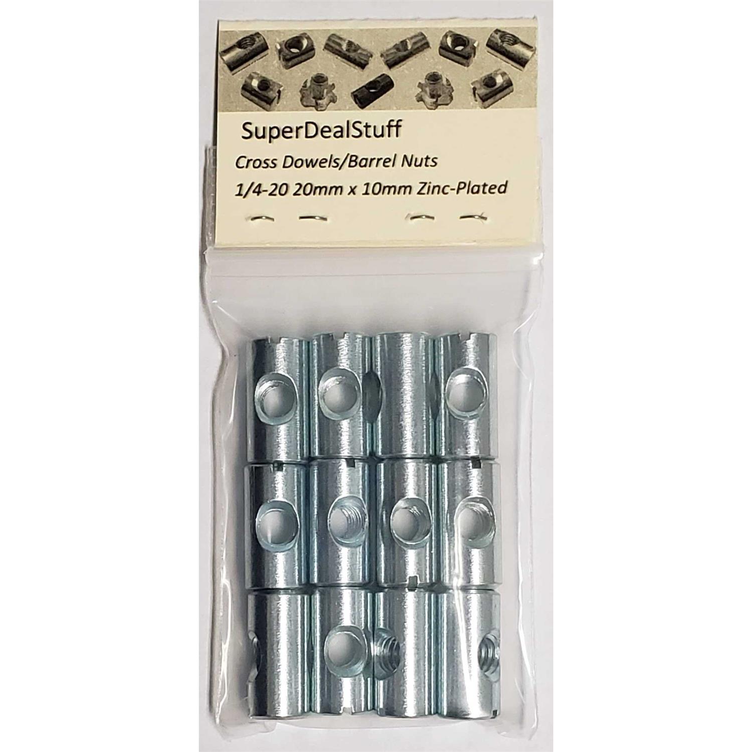 SuperDealStuff Cross Dowels/Barrel Nuts 1/4-20 20mm X 10mm Zinc-Plated CNC - Image 4