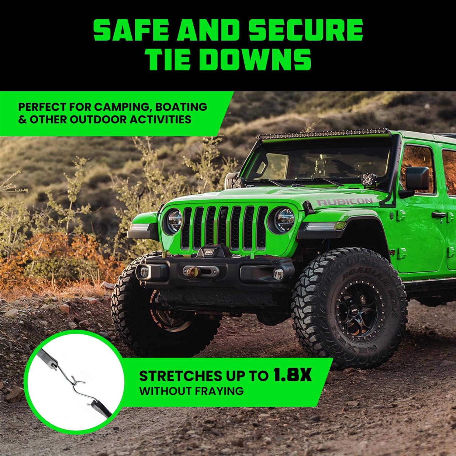 Rhino USA Rubber Bungee Cords Heavy Duty Outdoor with Adjustable Hooks Assorted Weatherproof Straps with S Hooks for Tarps - Image 3