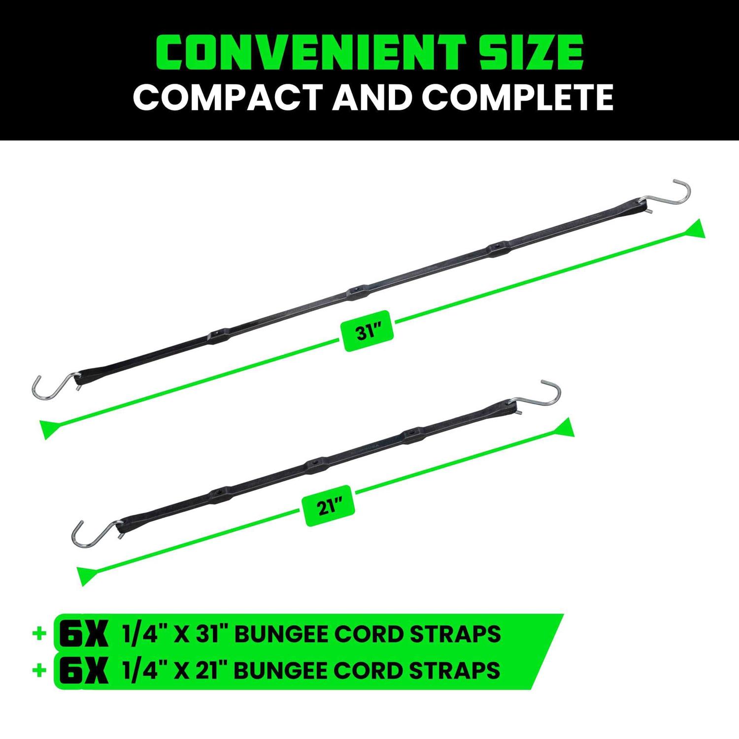 Rhino USA Rubber Bungee Cords Heavy Duty Outdoor with Adjustable Hooks Assorted Weatherproof Straps with S Hooks for Tarps - Image 5