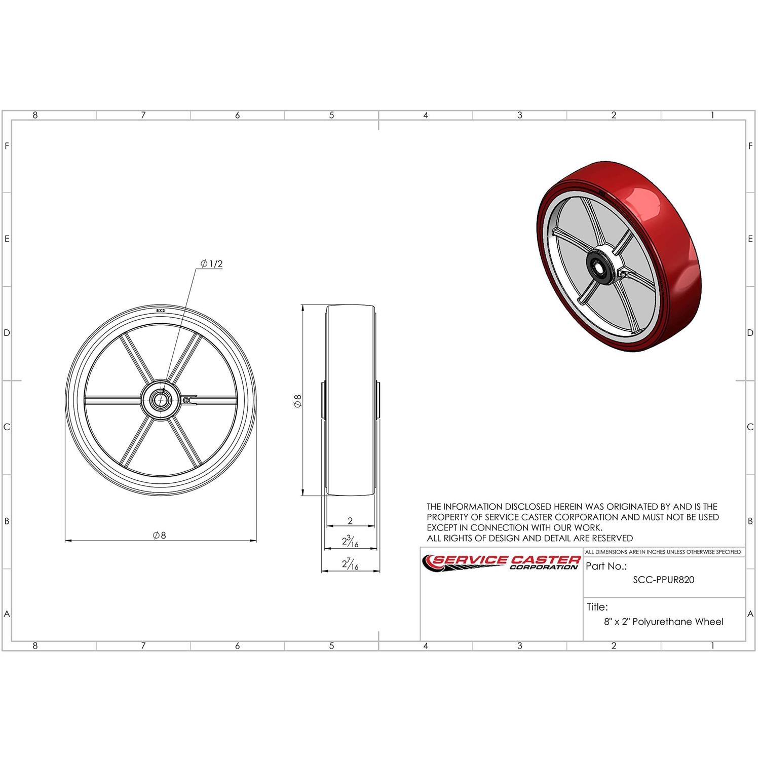 Service Caster 8 x 2 Polyurethane on Polyolefin Wheel Only with Roller Bearing - Image 3