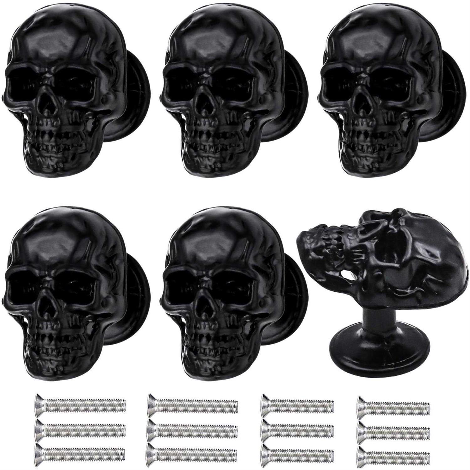 MUMIAO 6 Pack Skull Skeleton Drawer Knobs Vintage Single Hole Cabinets Pulls for Drawer Wardrobes Bookcases Dresser Closets Hardware Furniture