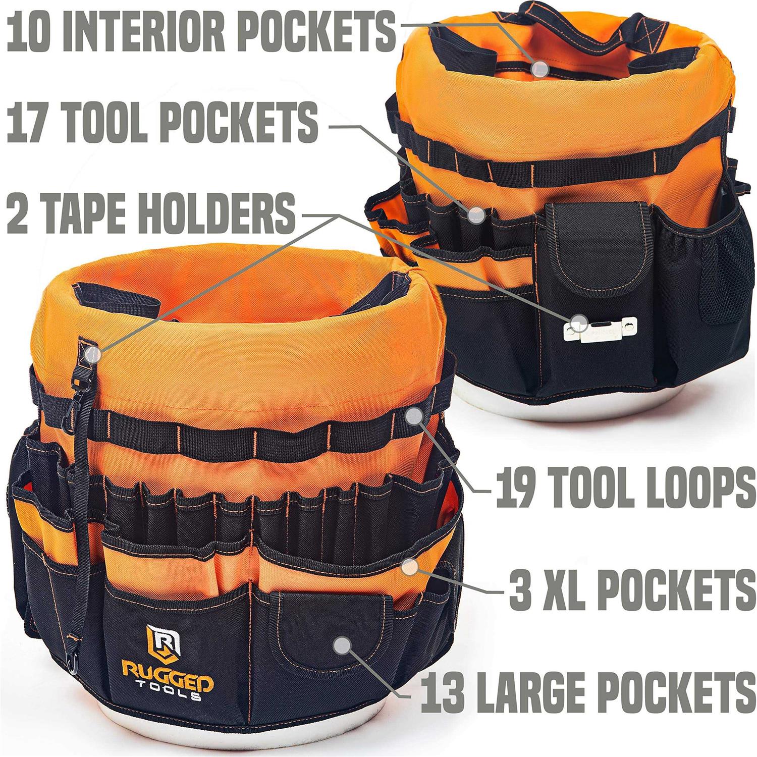 Rugged Tools Bucket Tool Organizer 64 Pocket Bucket Caddy for 5 Gallon Buckets - Image 5