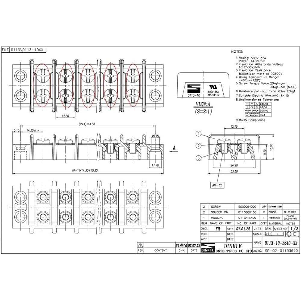 Marine Terminal Block Nickel Plated Brass 11 Gang 0113-10-3640-11 Dinkle 10 to 18 AWG Gauge 35A 600V - Image 2