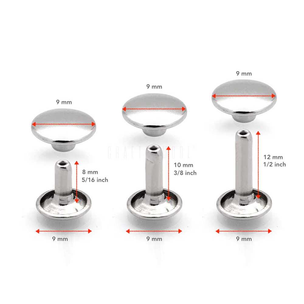 CRAFTMEMORE 8mm Cap x Post Leather Rivet Double Cap Rivets Tubular Metal Rapid Rivet Studs Leather Craft 50 Sets - Image 3