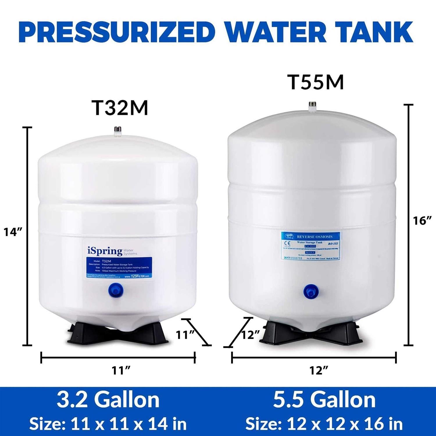 iSpring T55M 5.5 Gallon Residential Pre-Pressurized Reverse Osmosis Water Storage Tank - Image 3