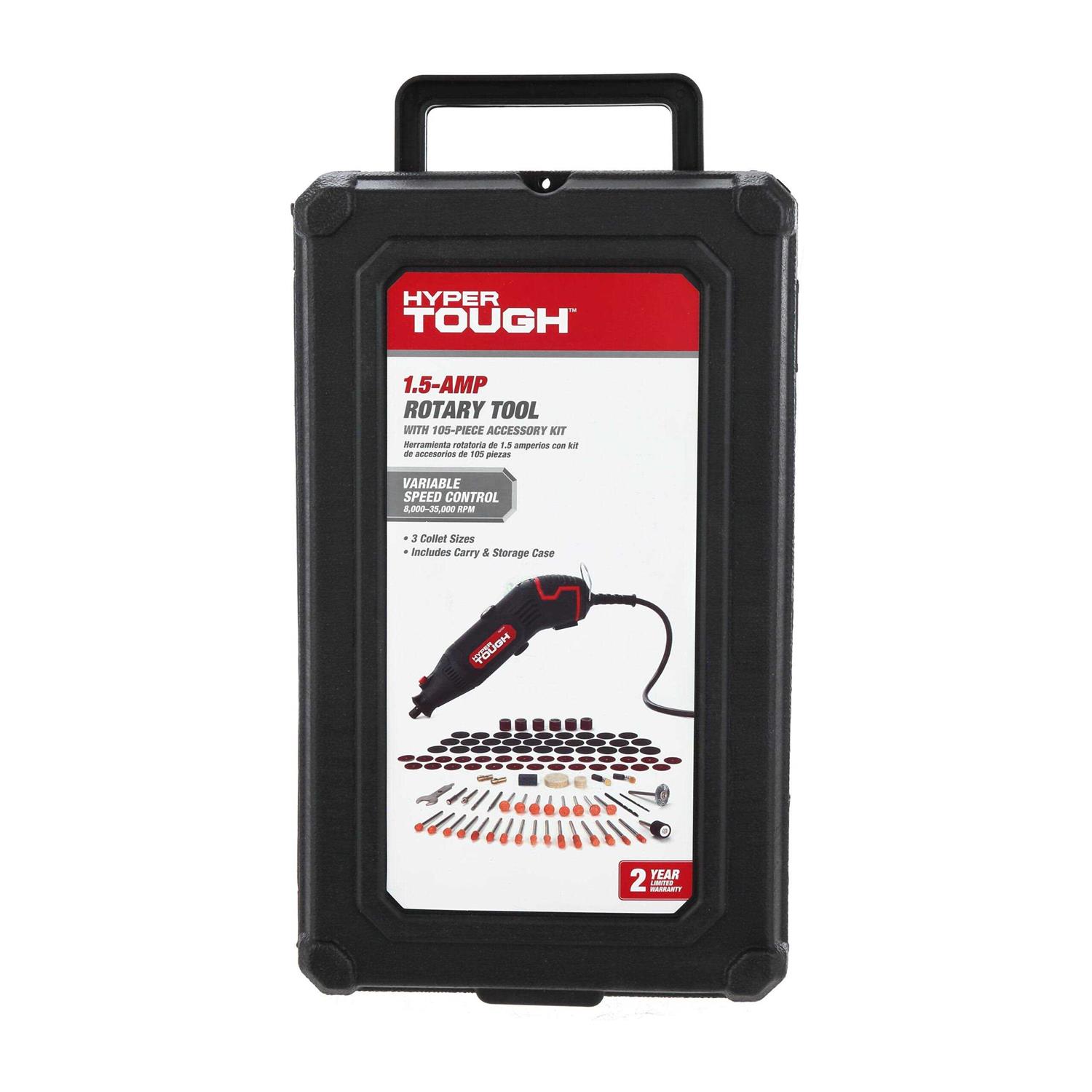 Hyper Tough 1.5 Amp Corded Rotary Tool Variable Speed with 105 Rotary Accessories & Storage Case - Image 5
