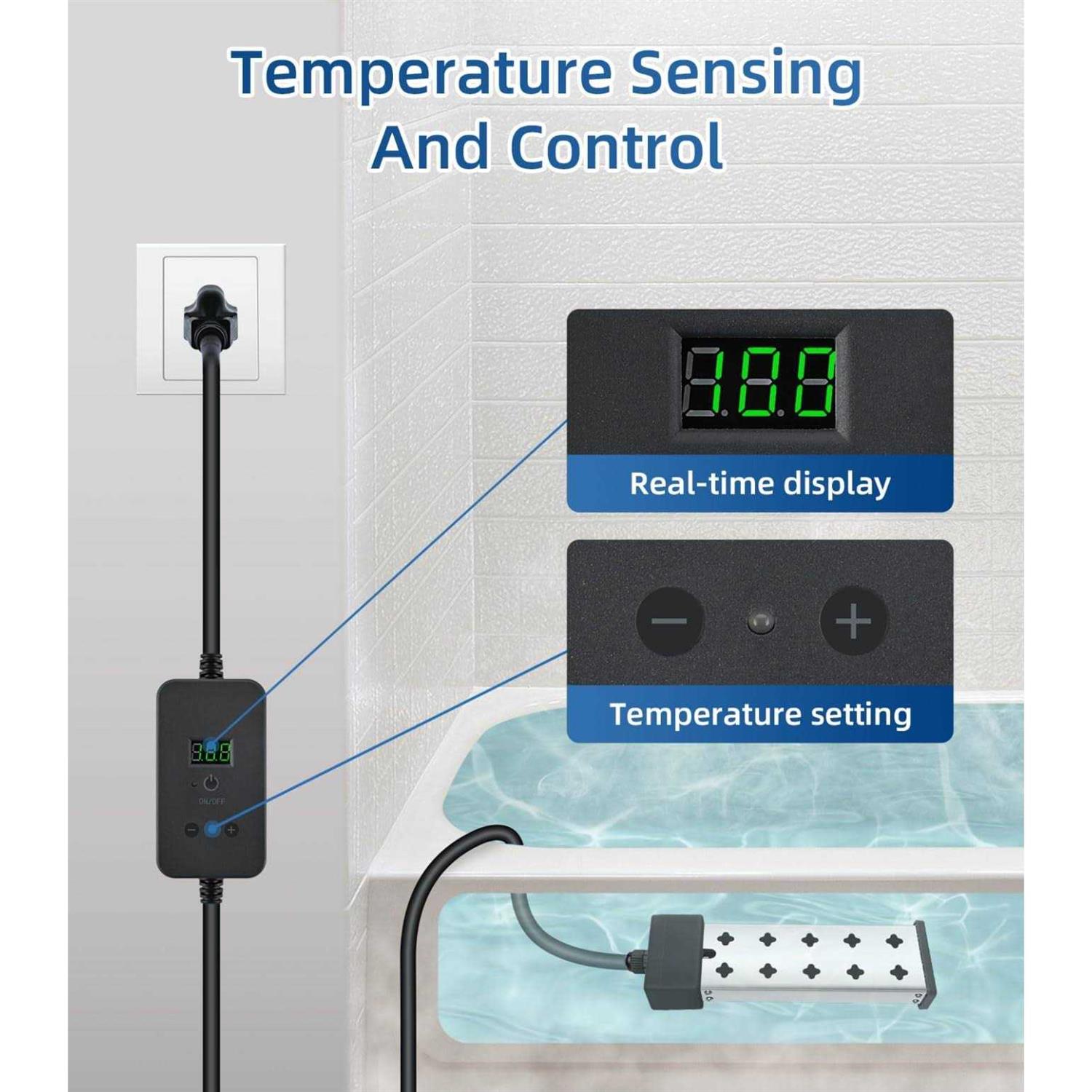 Immersion Water Heater Portable Bathtub Heater with Real-Time Temp Detection Temp Setting Temp Maintenance Dry Burn Protection Security Alarm - Image 2