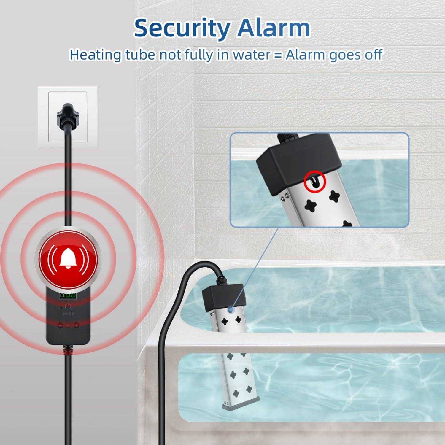 Immersion Water Heater Portable Bathtub Heater with Real-Time Temp Detection Temp Setting Temp Maintenance Dry Burn Protection Security Alarm - Image 3