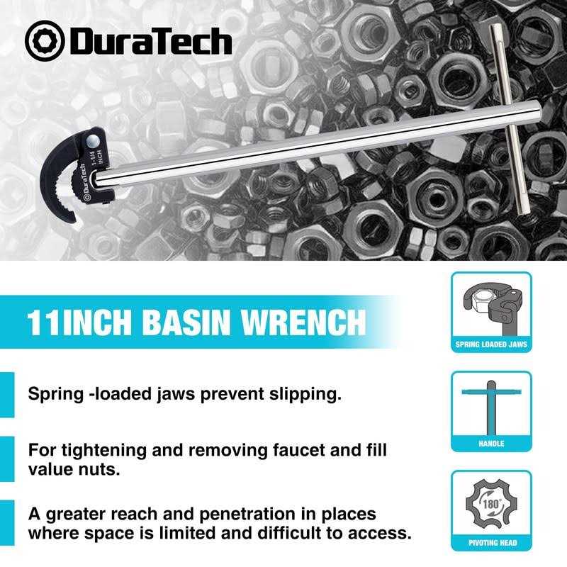 DURATECH 11-inch Basin Wrench Sink Wrench Adjustable 3/8'' to 1-1/4'' Capacity Upgrade Jaw - Image 4