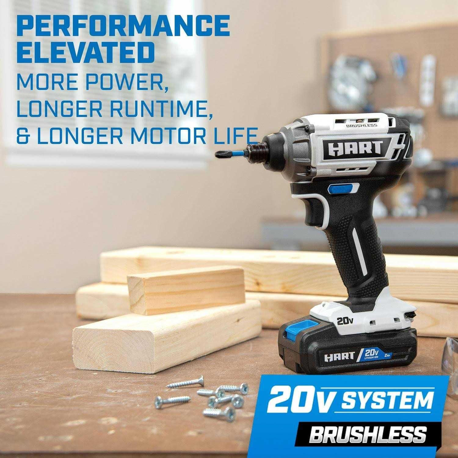 Hart 20-Volt Brushless 4-Tool Combo Kit 20-Volt 2Ah Lithium-Ion Battery 20-Volt 4Ah Lithium-Ion Battery - Image 2