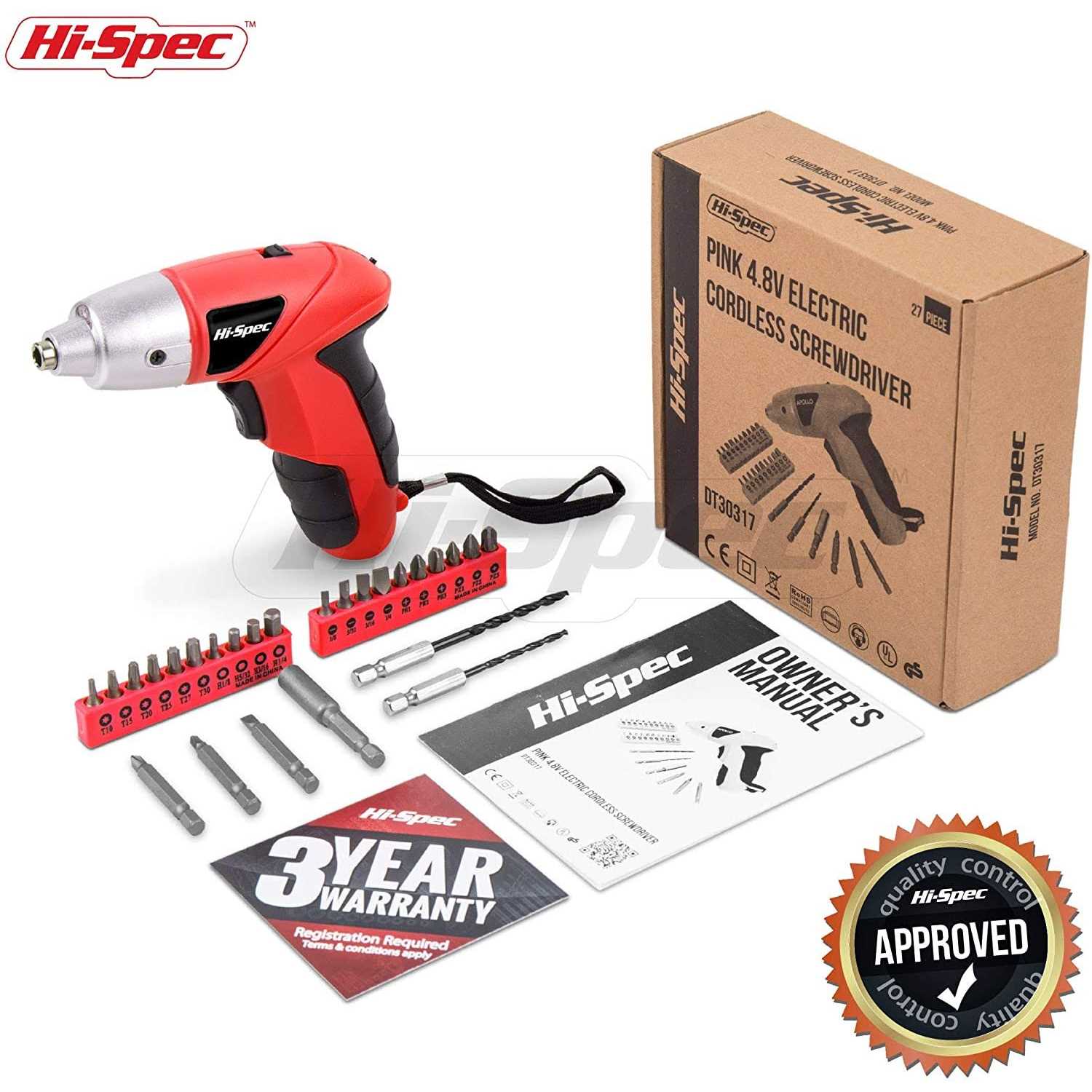 Hi-Spec 27pc 3.6V USB Small Power Electric Screwdriver Set Cordless & Rechargeable with Driver Bit Set - Image 2