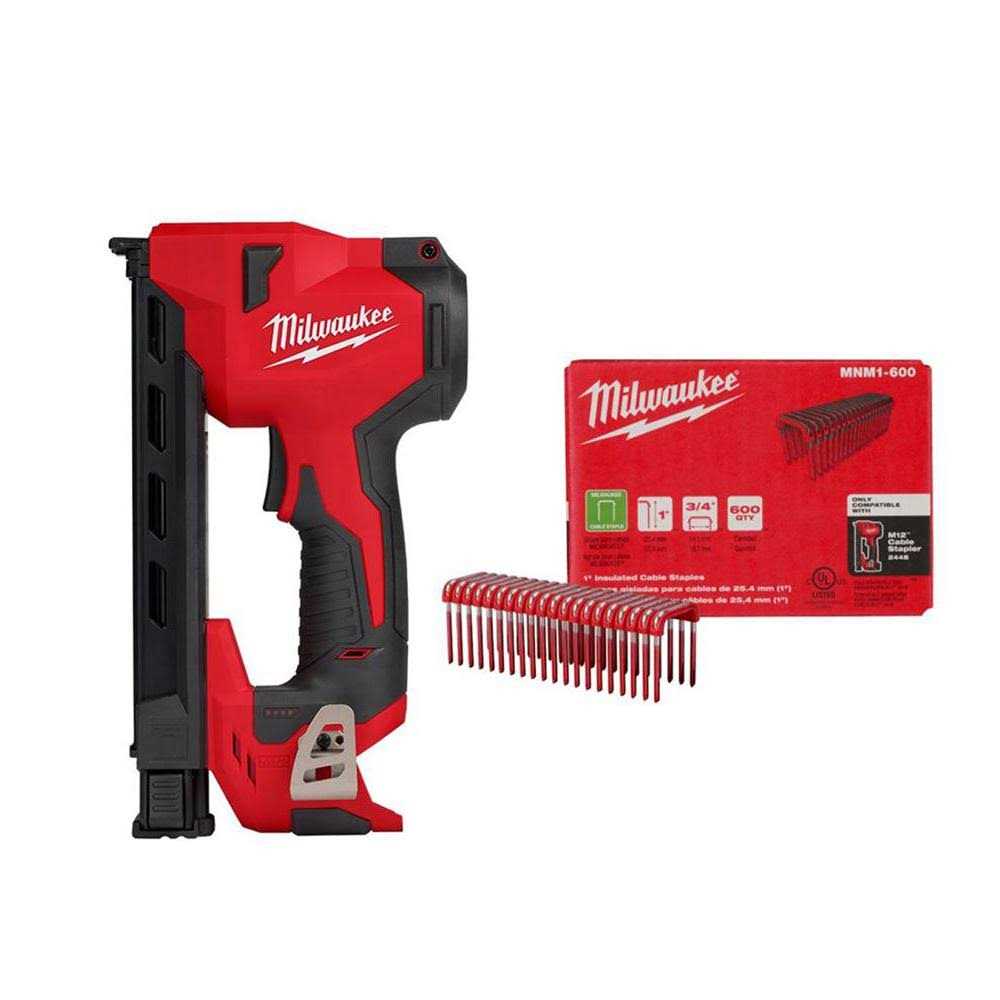 Milwaukee M12 12 Volt Lithium Ion Cordless Cable Stapler W/1 in. Insulated Cable Staples 600 per Box