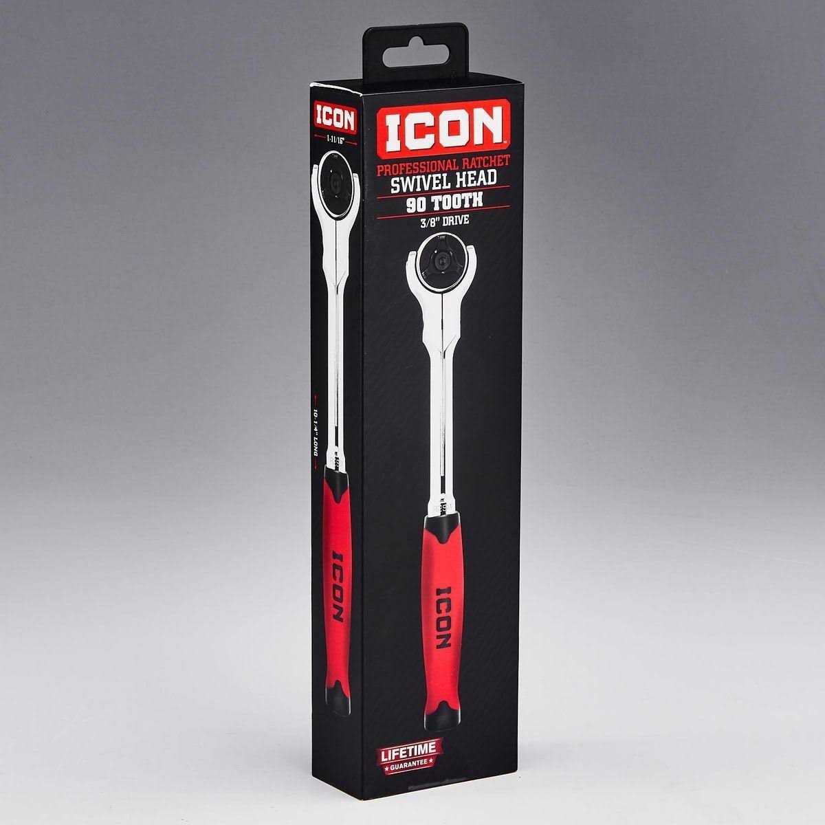 Icon 3/8 in. Drive Professional Swivel Head Ratchet with Comfort Grip - Image 2