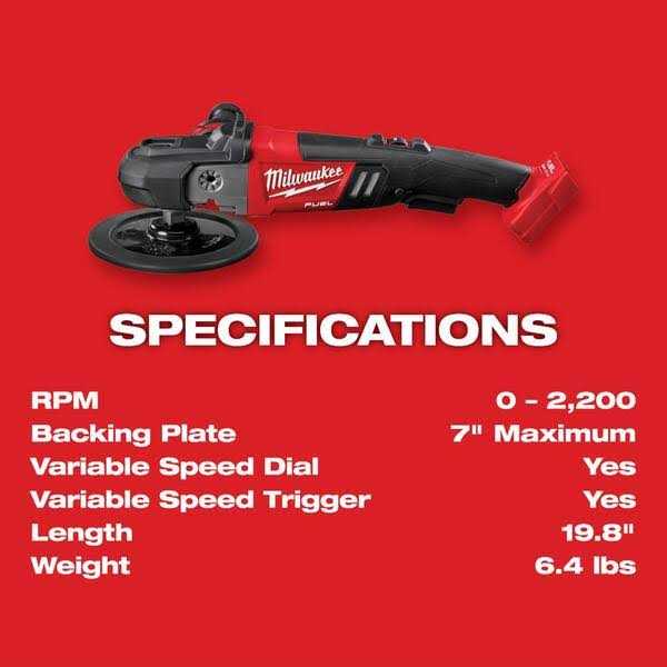 Milwaukee M18 FUEL 18V Lithium-Ion Brushless Cordless 7 in. Variable Speed Polisher w/6.0Ah Battery - Image 4