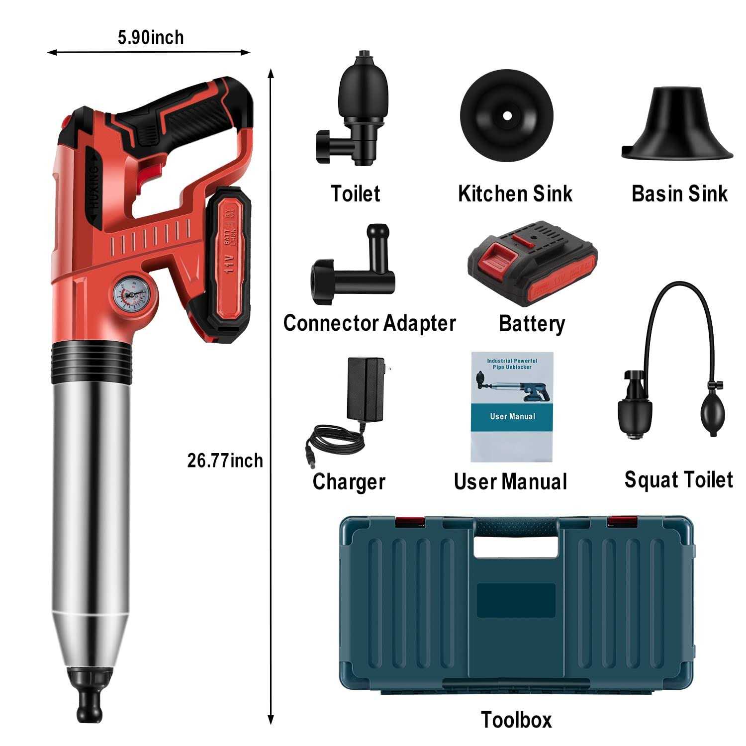 TTILL Electric Toilet Plunger,Drain Clog Remover Tools,High Pressure Air Toilet Plungers Heavy Duty Plunger For Toilet,Bathroom,Floor - Image 4
