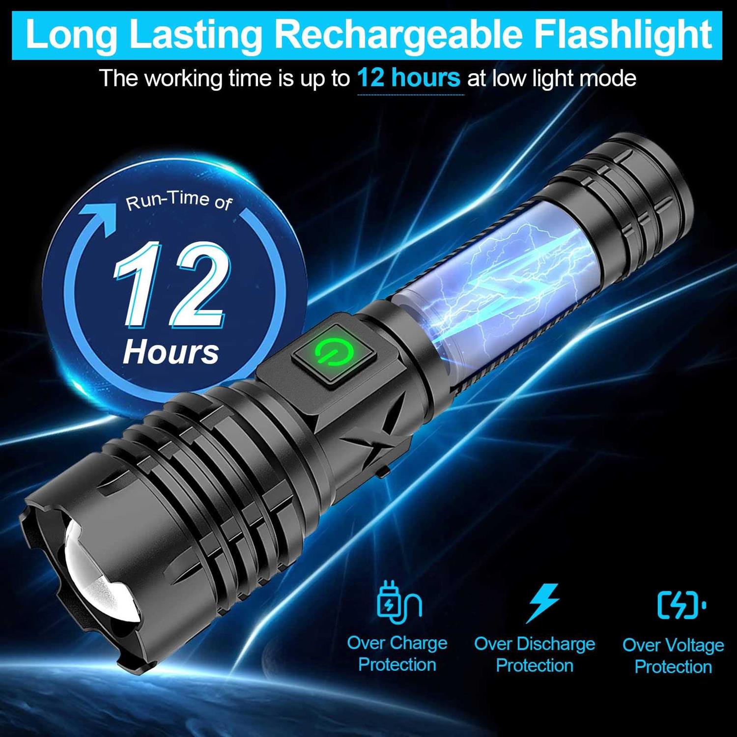 Banral Flashlights High Lumens Rechargeable 100000 Lumens XHP70.2 Super Bright LED Flashlight with Holster - Image 4