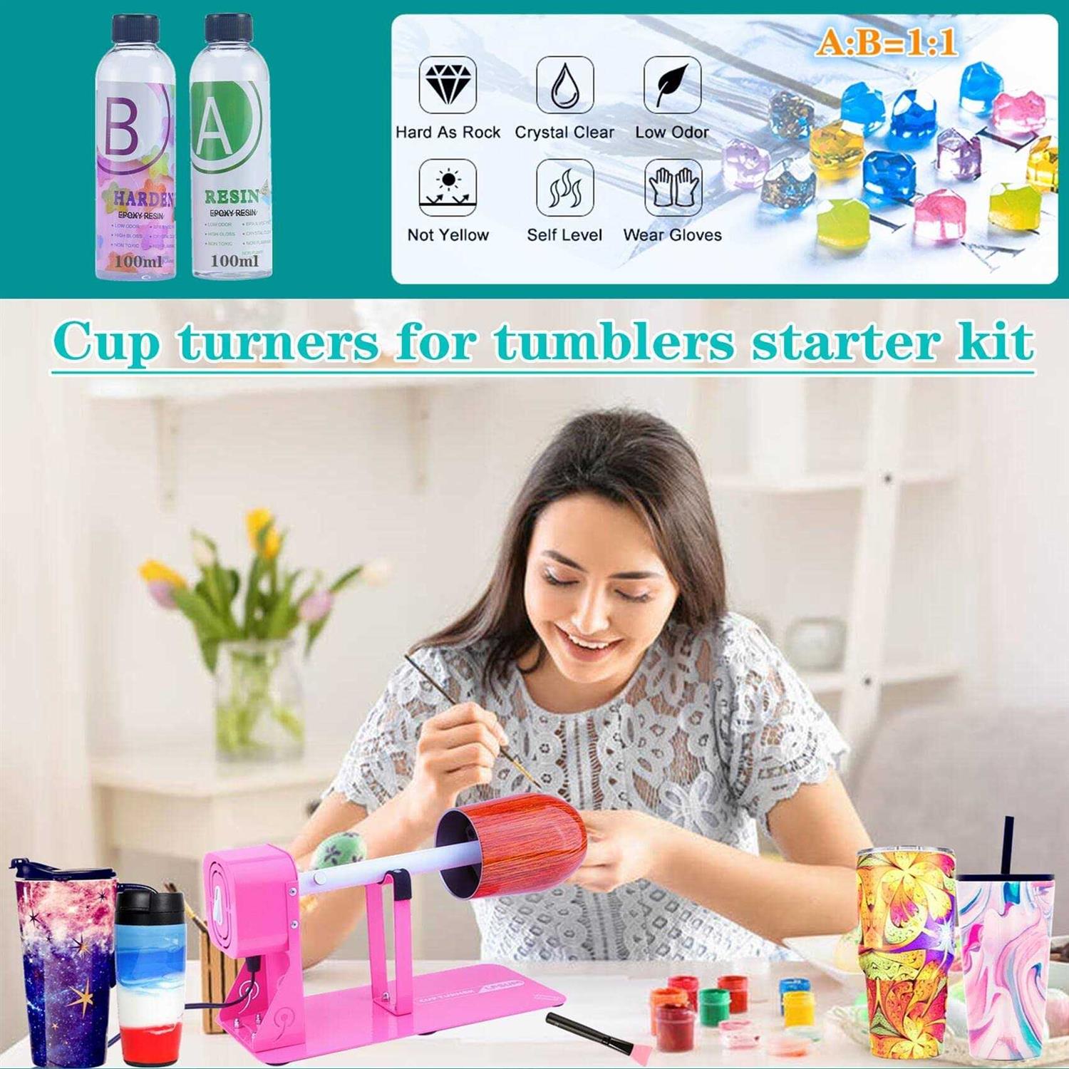 LFSUM Cup Turner for Crafts Tumbler,Tumbler Cup Spinner,Glitter Powder,Epoxy Resin kit for Tumblers for Beginners with Epoxy and Heat Gun - Image 4