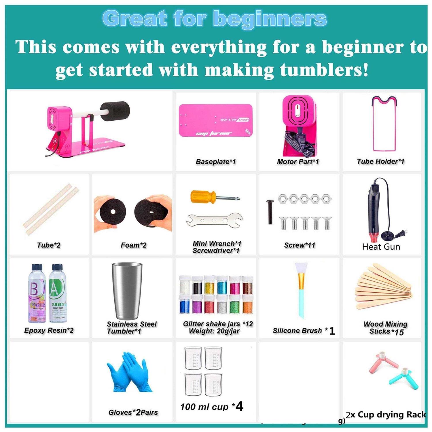 LFSUM Cup Turner for Crafts Tumbler,Tumbler Cup Spinner,Glitter Powder,Epoxy Resin kit for Tumblers for Beginners with Epoxy and Heat Gun - Image 5