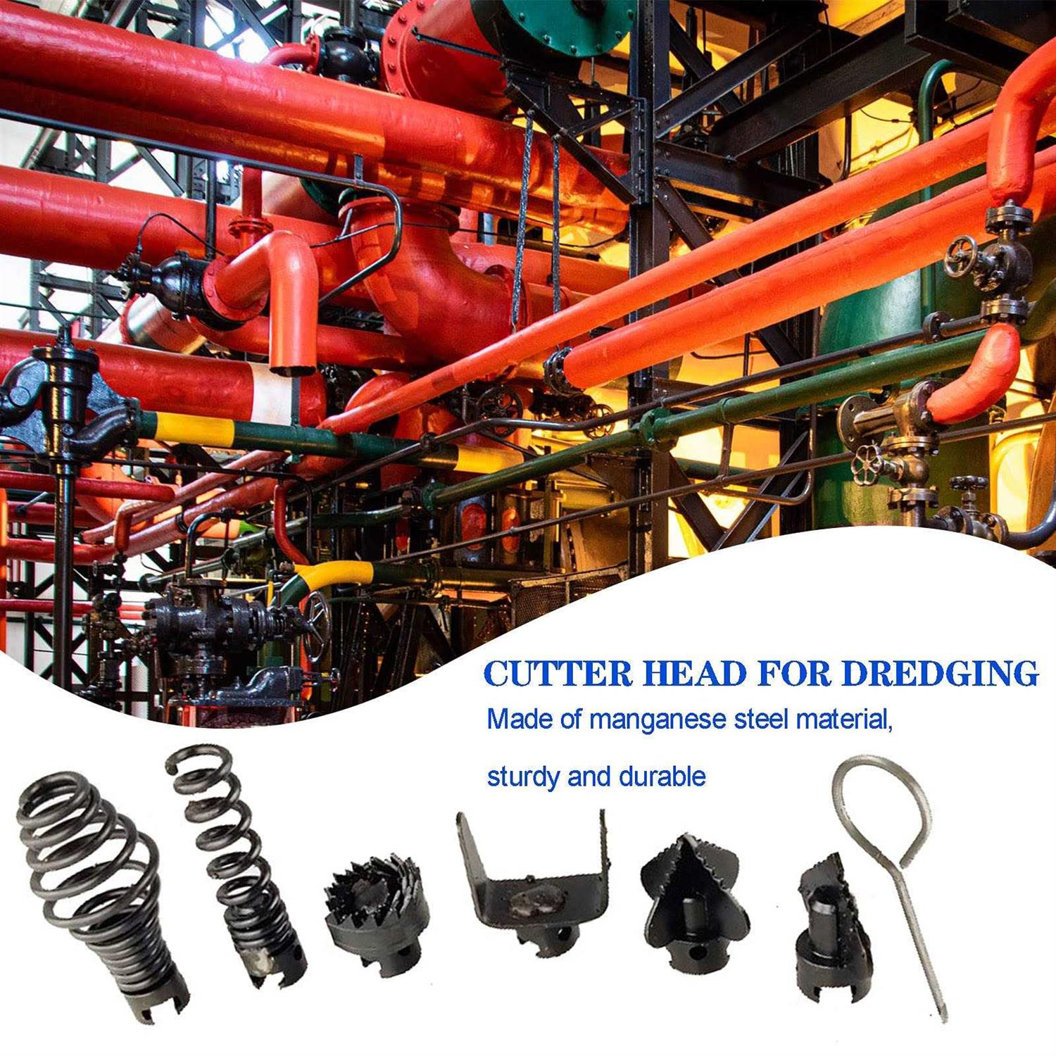 YWNYT Drain Cleaner Combination Cutter Head Set Cutter Head for Dredging 7pcs 16mm Manganese Steel Drain Cleaner Machine Combination Cutter Head Set - Image 5