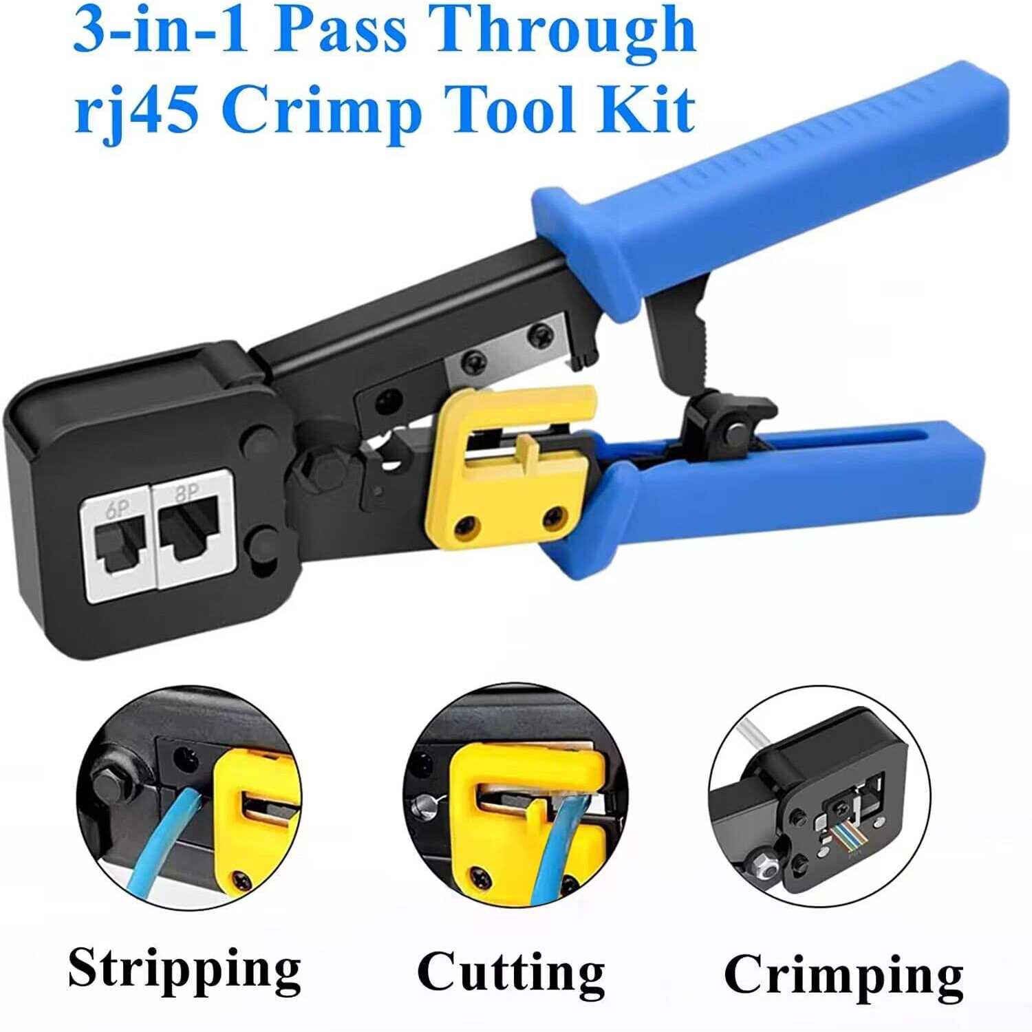 Gaobige rj45 Crimping Tool for Cat6 Cat5e Cat5 Sturdy Crimper for rj45 rj12/11 Pass-Through Connectors with 50pcs rj45 Cat5e Pass-Through - Image 5