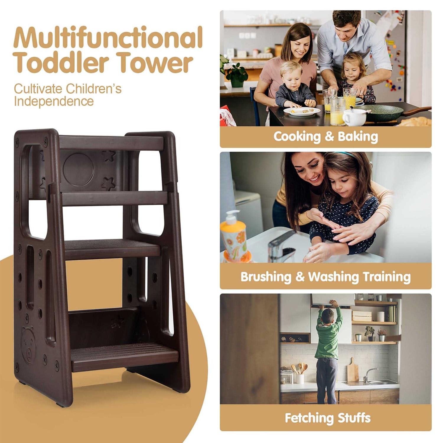 Costway Kids Kitchen Step Stool with Double Safety Rails Toddler Learning Stool - Image 5