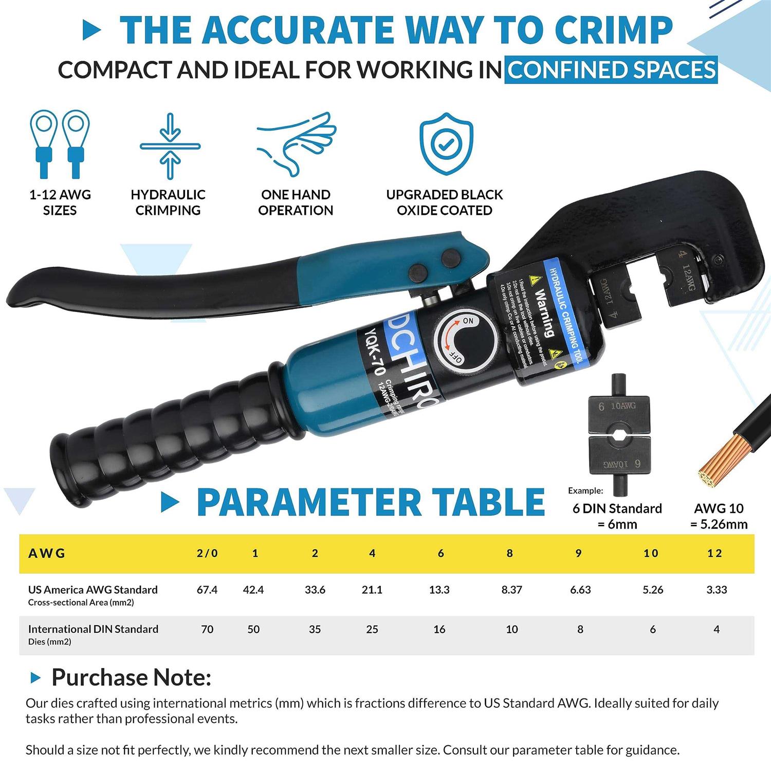 DCHIRO Hydraulic Crimping Tool Hydraulic Crimper with Heavy Duty Head 9 Pairs UPGRADED - Image 4